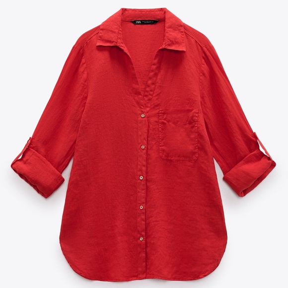 Zara Tops - NWT Zara Red Linen Shirt